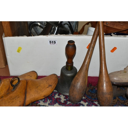 515 - TWO BOXES AND LOOSE MISCELLANEOUS ITEMS to include a vintage Sparklet Type D wire bound syphon, a vi... 