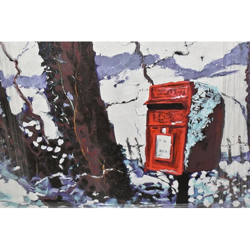 516 - TIMMY MALLETT (BRITISH CONTEMPORARY) 'SNOWY POST BOX', a signed limited edition print on box canvas,... 