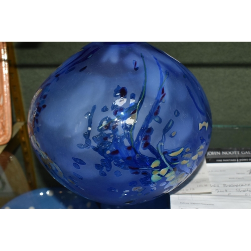 362 - A WILL SHAKESPEARE ART GLASS VASE, a large blue art glass boule vase by Will Shakespeare (with origi... 