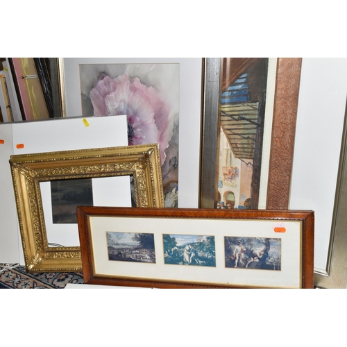 522 - A SMALL QUANTITY OF PAINTINGS, PRINTS AND PICTURE FRAMES, to include abstract expressionist watercol... 