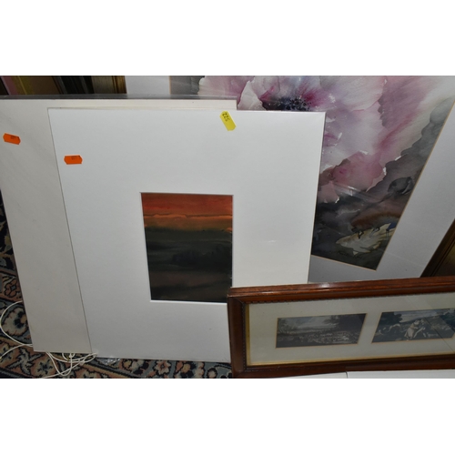 522 - A SMALL QUANTITY OF PAINTINGS, PRINTS AND PICTURE FRAMES, to include abstract expressionist watercol... 