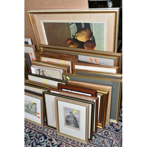 525 - A QUANTITY OF 20TH CENTURY WATERCOLOURS AND PRINTS ETC, to include three Mollie Fisher watercolours,... 