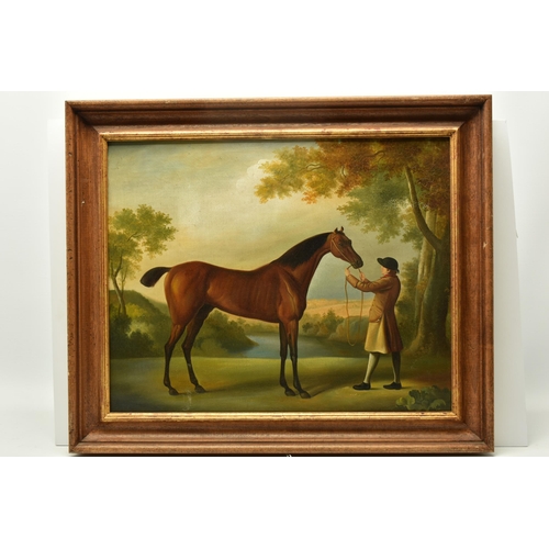 527 - A 20TH CENTURY COPY OF TRISTRAM SHANDY AFTER GEORGE STUBBS, depicting a race horse and handler, unsi... 