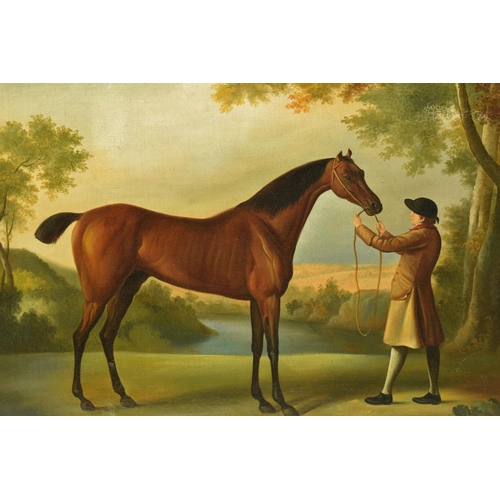 527 - A 20TH CENTURY COPY OF TRISTRAM SHANDY AFTER GEORGE STUBBS, depicting a race horse and handler, unsi... 