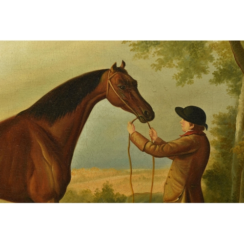 527 - A 20TH CENTURY COPY OF TRISTRAM SHANDY AFTER GEORGE STUBBS, depicting a race horse and handler, unsi... 