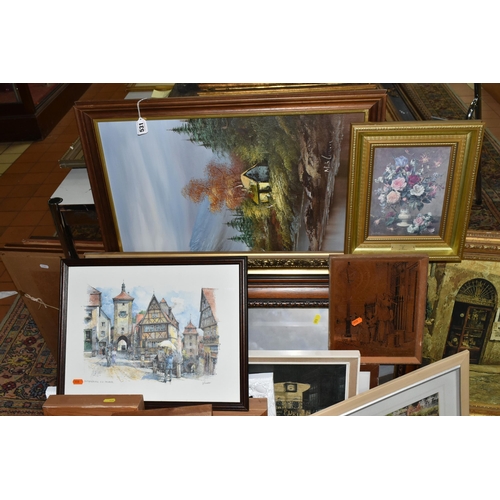 531 - A QUANTITY OF DECORATIVE PICTURES AND PRINTS ETC, to include an indistinctly signed oil on canvas la... 