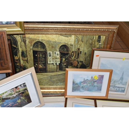 531 - A QUANTITY OF DECORATIVE PICTURES AND PRINTS ETC, to include an indistinctly signed oil on canvas la... 