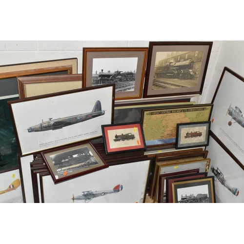 533 - A COLLECTION OF STEAM TRAIN AND MILITARY AVIATION PRINTS ETC, to include a Terrence Cuneo print 'Eve... 