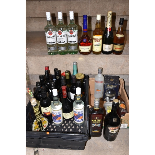 925 - ALCOHOL, Two Boxes of assorted Alcohol containing 33 bottles of Wine, Whisky, Cognac, Brandy, Rum, L... 