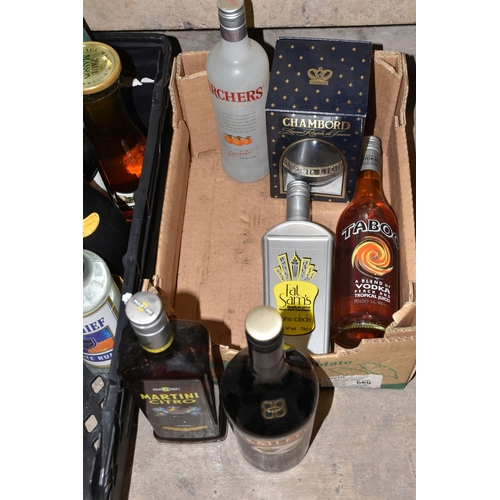 925 - ALCOHOL, Two Boxes of assorted Alcohol containing 33 bottles of Wine, Whisky, Cognac, Brandy, Rum, L... 