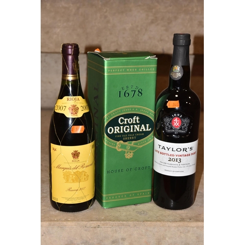 942 - ALCOHOL, Three Bottles comprising 1 x TAYLOR'S LBV 2013, 1 x Marques del Romeral RIOJA 2007 and 1 x ... 