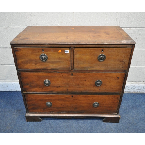 1202 - A GEORGIAN MAHOGANY AND CROSSBANDED CHEST OF TWO OVER TWO DRAWERS, width 94cm x depth 48cm x height ... 