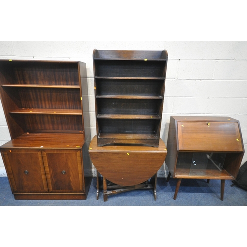 1224 - A MAHOGANY OPEN BOOKCASE, with double cupboard doors, width 92cm x depth 46cm x height 169cm, a mid-... 