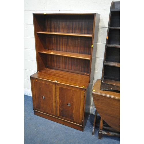 1224 - A MAHOGANY OPEN BOOKCASE, with double cupboard doors, width 92cm x depth 46cm x height 169cm, a mid-... 