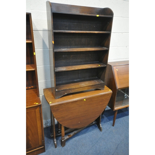 1224 - A MAHOGANY OPEN BOOKCASE, with double cupboard doors, width 92cm x depth 46cm x height 169cm, a mid-... 