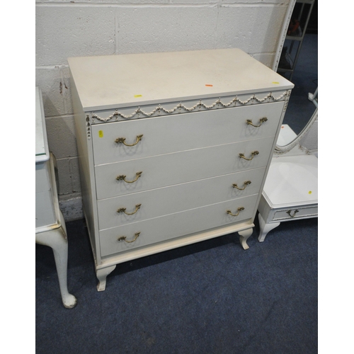 1225 - A MATCHED CREAM FRENCH BEDROOM SUITE, to include a dressing table, stool, chest of four drawers and ... 