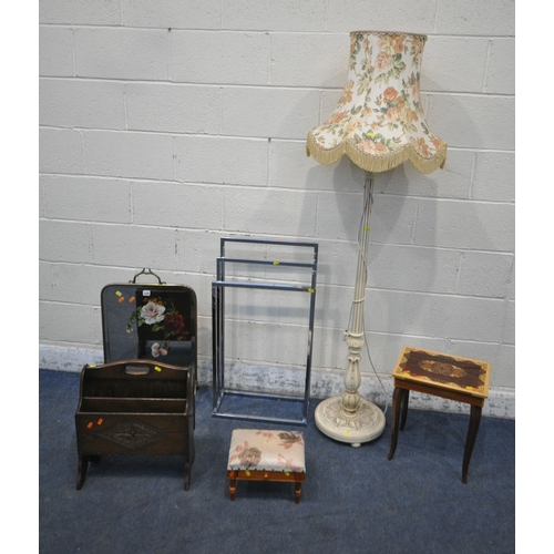 1228 - A SELECTION OF OCCASIONAL FURNITURE, to include a gypsy mirrored fire screen, a chrome towel rail, o... 