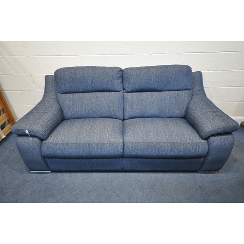 1305 - SISI ITALIA, A BLUE UPHOLSTERED THREE PIECE LOUNGE SUITE, comprising a large two seater sofa, length... 