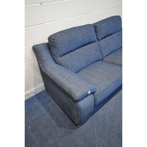 1305 - SISI ITALIA, A BLUE UPHOLSTERED THREE PIECE LOUNGE SUITE, comprising a large two seater sofa, length... 