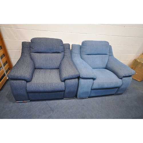 1305 - SISI ITALIA, A BLUE UPHOLSTERED THREE PIECE LOUNGE SUITE, comprising a large two seater sofa, length... 