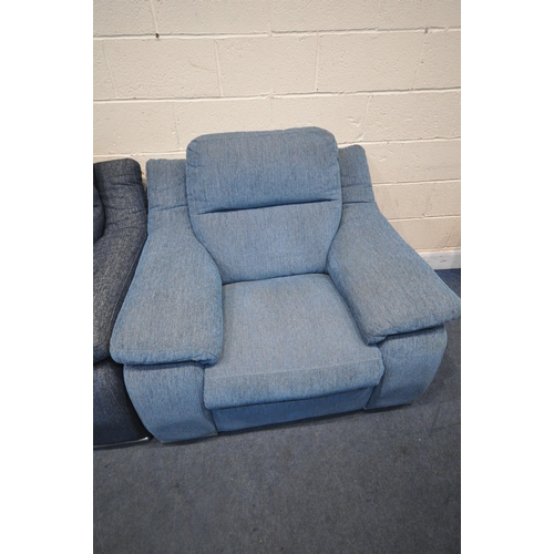 1305 - SISI ITALIA, A BLUE UPHOLSTERED THREE PIECE LOUNGE SUITE, comprising a large two seater sofa, length... 