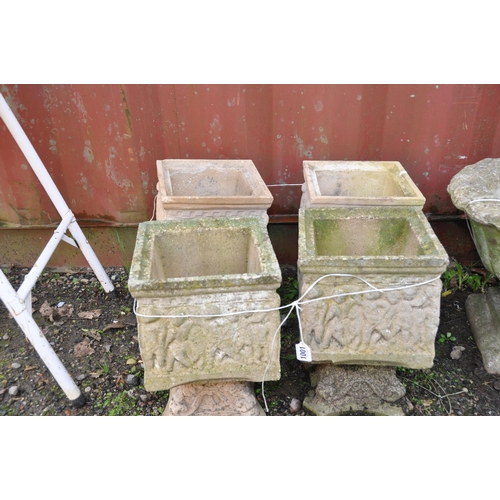 1001 - FOUR MODERN COMPOSITE SQUARE GARDEN PLANTERS each constructed in two parts 23cm across height 35cm (... 