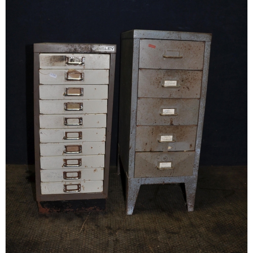 1088 - A VINTAGE METAL BISLEY TEN DRAWER FILE CABINET width 28cm depth 41cm height 67cm and a five drawer m... 