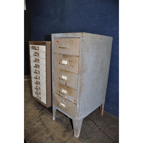 1088 - A VINTAGE METAL BISLEY TEN DRAWER FILE CABINET width 28cm depth 41cm height 67cm and a five drawer m... 