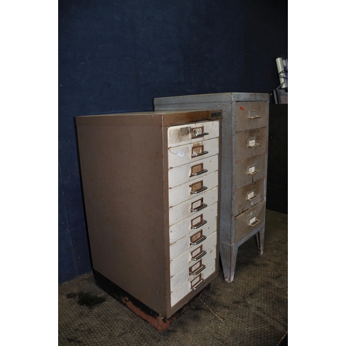 1088 - A VINTAGE METAL BISLEY TEN DRAWER FILE CABINET width 28cm depth 41cm height 67cm and a five drawer m... 