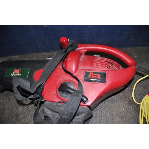 1089 - A POWER DEVIL GARDEN VAC/BLOWER with collection bag, and a tower fan (PAT pass and working) (2)