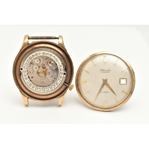 14 - A GENTS 9CT GOLD WATCH, an AF gents 'Nivada' watch head (requires attention), in a polished case wit... 