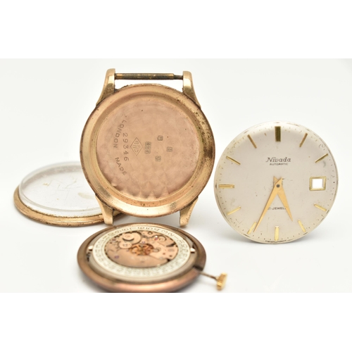 14 - A GENTS 9CT GOLD WATCH, an AF gents 'Nivada' watch head (requires attention), in a polished case wit... 