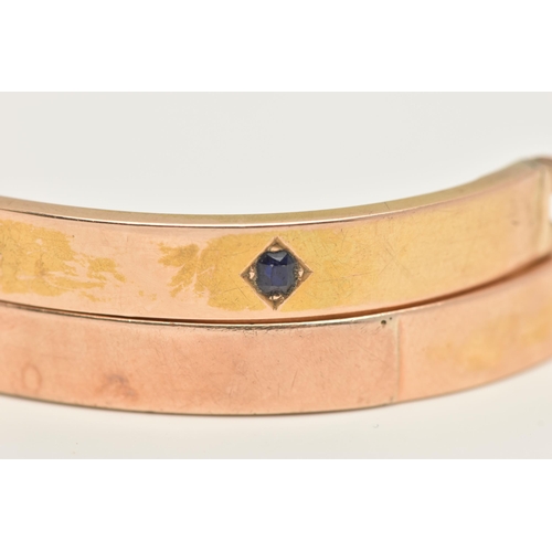 20 - A ROSE METAL BANGLE, AF broken bangle requires some attention, set with a single old cut diamond and... 