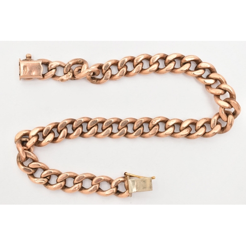 24 - A ROSE METAL CURB LINK BRACELET, hollow links, fitted with an integrated box clasp with additional f... 