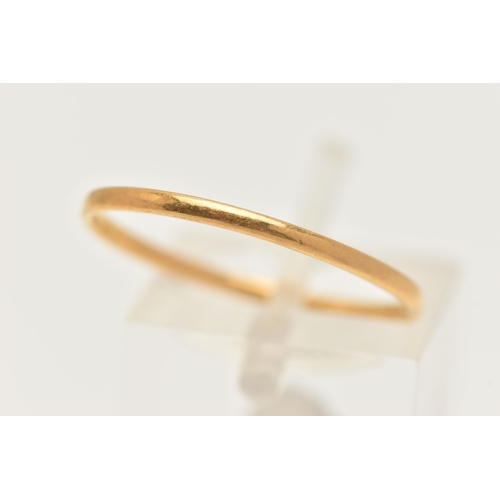 26 - A POLISHED THIN 22CT GOLD BAND RING, misshapen, hallmarked 22ct Birmingham, approximate gross weight... 