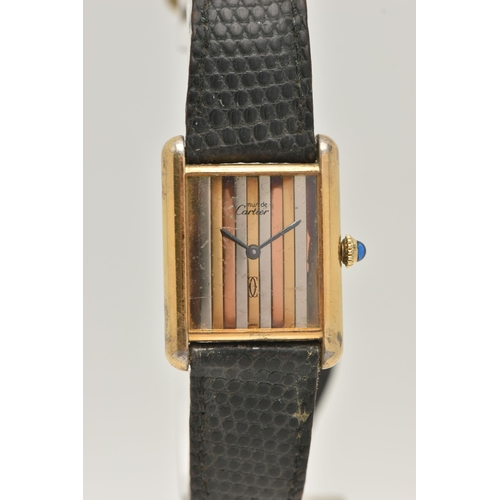 36 - A LADIES 'MUST DE CARTIER' WRISTWATCH, hand wound movement, rectangular tri colour dial signed 'Must... 