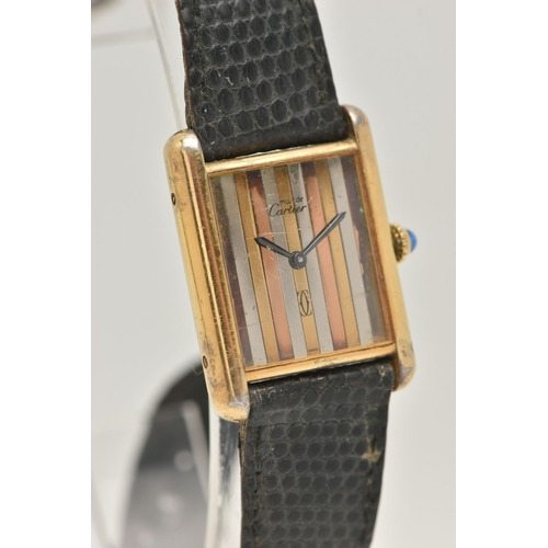 36 - A LADIES 'MUST DE CARTIER' WRISTWATCH, hand wound movement, rectangular tri colour dial signed 'Must... 