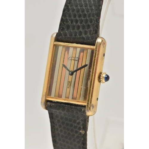 36 - A LADIES 'MUST DE CARTIER' WRISTWATCH, hand wound movement, rectangular tri colour dial signed 'Must... 