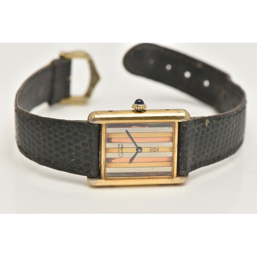 36 - A LADIES 'MUST DE CARTIER' WRISTWATCH, hand wound movement, rectangular tri colour dial signed 'Must... 