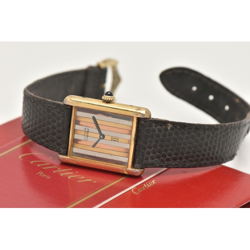 36 - A LADIES 'MUST DE CARTIER' WRISTWATCH, hand wound movement, rectangular tri colour dial signed 'Must... 