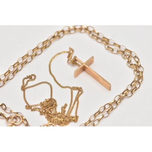 4 - TWO 9CT GOLD CROSS NECKLACES, the first an open work cross with diamond cut pattern detail, suspende... 