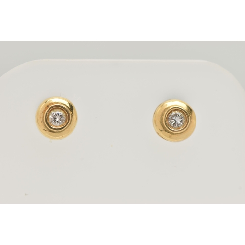 55 - A PAIR OF 18CT GOLD DIAMOND EARRINGS, round brilliant cut diamonds, bezel set in a yellow gold mount... 