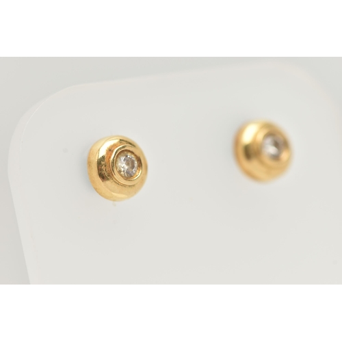 55 - A PAIR OF 18CT GOLD DIAMOND EARRINGS, round brilliant cut diamonds, bezel set in a yellow gold mount... 