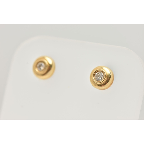 55 - A PAIR OF 18CT GOLD DIAMOND EARRINGS, round brilliant cut diamonds, bezel set in a yellow gold mount... 