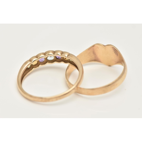 68 - TWO 9CT GOLD RINGS, the first a yellow gold heart signet ring, hallmarked 9ct Dublin, ring size N, t... 