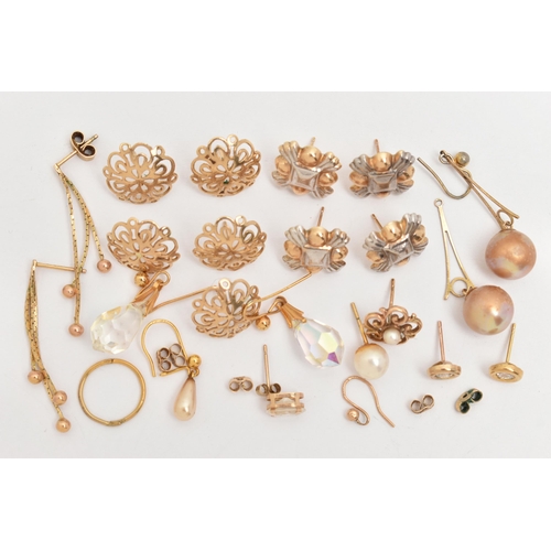 78 - A SELECTION OF EARRINGS, to include pierced scroll design stud earrings, imitation pearl drop earrin... 