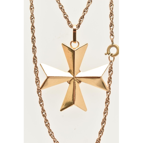 79 - A MALTESE CROSS PENDANT AND CHAIN, the cross pendant with illegible marks to the suspension loop, su... 