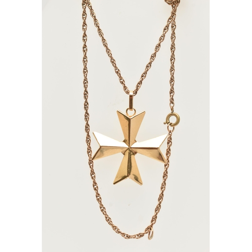 79 - A MALTESE CROSS PENDANT AND CHAIN, the cross pendant with illegible marks to the suspension loop, su... 