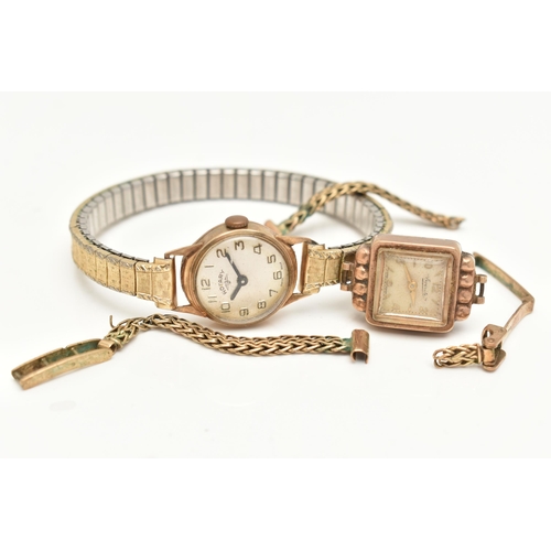 8 - A 9CT GOLD WATCH AND WATCH HEAD AND STRAP, to include a Rotary watch with circular face and Arabic n... 