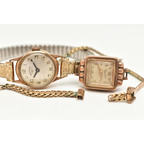 8 - A 9CT GOLD WATCH AND WATCH HEAD AND STRAP, to include a Rotary watch with circular face and Arabic n... 